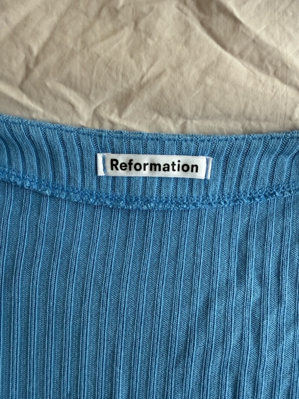 Reformation Cornflower Blue Ribbed V-Neck Top - Picture 2 of 6